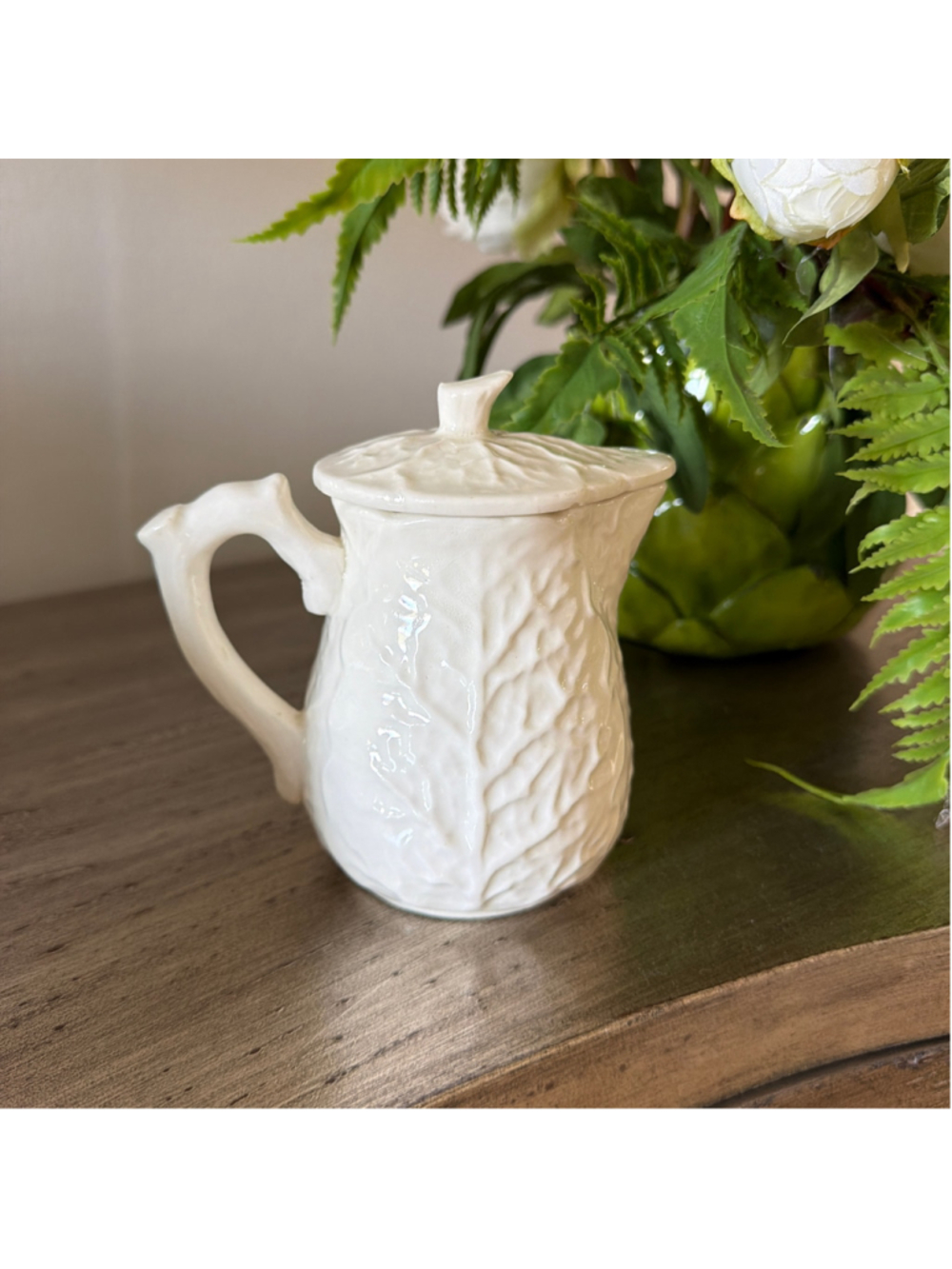 Made in Japan White Cabbage Leaf Ceramic Creamer Pitcher
